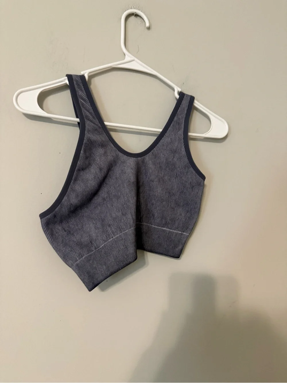 Fabletics Grey Ribbed Top with Gold Logo Accent